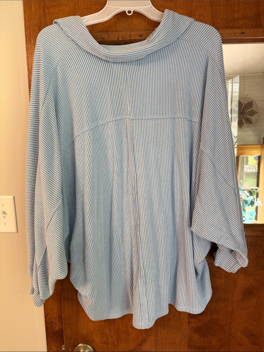 Light Blue Ribbed Button Front Top - Picture 2 of 3